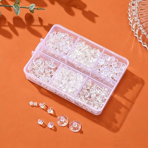 Nkwuire 6 Styles 600Pcs Silicone Earring Backs, Clear Soft Plastic Rubber Earring Backings Clutch Stoppers Replacement Kit for Studs Hoops Fish Hook Earrings - color: 6 styles-A