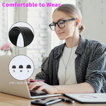3.5mm Wired Headphones for Laptop School Kids Earbuds with Case Mic - color: Purple
