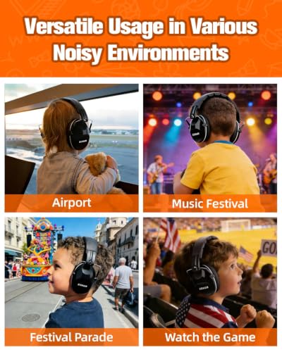 ZOHAN 032 Kids Noise Canceling Headphones - 25dB NRR Kids Ear Protection Earmuffs for School, Monster Jam, Fireworks, Travel, Air Show, Concert, Autism - Black - color: Black