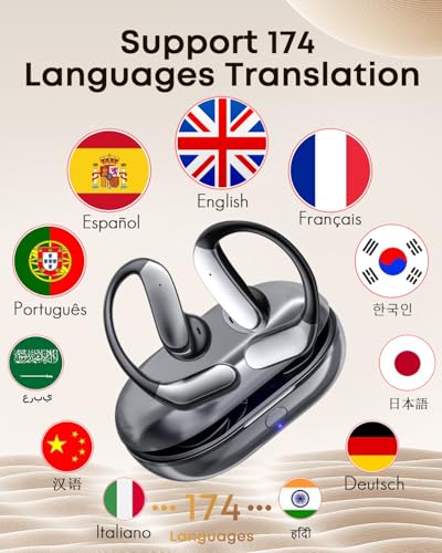 Open Ear Earbuds Bluetooth 6.1, Ear Buds Wireless Bluetooth Earbuds AI Real Time Translation Earbuds 90H Playtime Open Ear Headphones with Noise Cancelling Mic Wireless Earbuds for Travel, Business