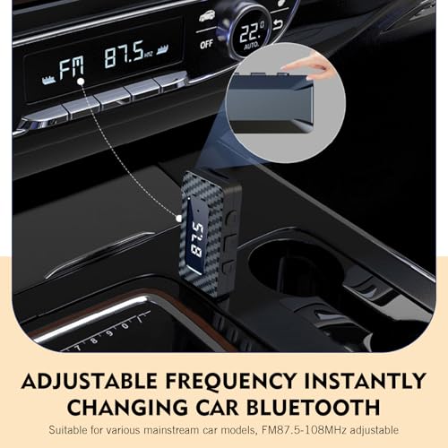 Car USB Bluetooth Receiver, LED Display 5.3 Chip Wireless Audio Adapter with USB Interface and 0.13" Audio Jack, Adjustable FM AUX Transmitter, Universal for Car Stereo Sound (Black)