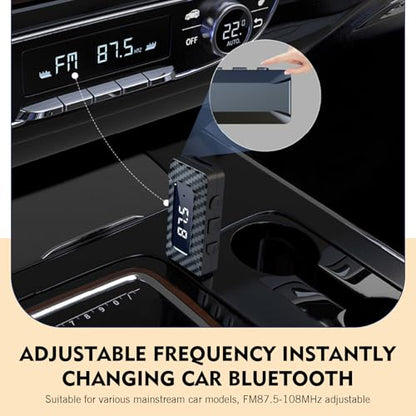 Car USB Bluetooth Receiver, LED Display 5.3 Chip Wireless Audio Adapter with USB Interface and 0.13" Audio Jack, Adjustable FM AUX Transmitter, Universal for Car Stereo Sound (Black)