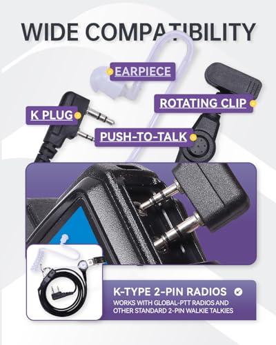 2-Pack K1 Transparent Acoustic Tube Earpiece Push-to-Talk Mic Compatible with global-ptt G0 G5, Rocky Talkie Mountain Radio, Kenwood Samcom Radios, etc (K-Plug) - style: K-plug