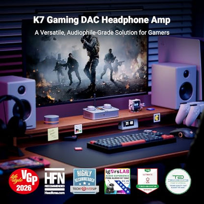 Fosi Audio K7 DAC Headphone Amp, Desktop USB C Digital to Analog Audio Converter for Workspace and Gaming PC PS5, Optical/Coaxial/Bluetooth aptX HD LL/Microphone Input, 3.5mm/4.4mm Balanced/RCA Output - color: Sliver