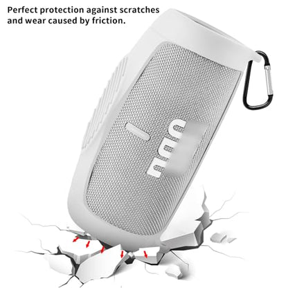 Silicone Case Cover for JBL Charge 5 Portable Bluetooth Speaker | Travel Gel Soft Skin,Waterproof Rubber Carrying Pouch with Strap (White) - color: White