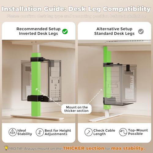 Under Desk PC Mount & CPU Holder, No-Drill Clamp-On Stand for Standing Desk (Fits 75x45mm Square Legs), Adjustable Steel Computer Tower Holder, Heavy-Duty 40lbs/18kg, Black - size: 75X45mm