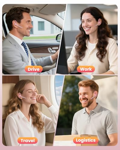 New Bee Bluetooth Headset V5.1 72H Talk Time Dual Mic with Mute Button for Business, Wireless Hand-Free Bluetooth Earpiece with 500mAh Charging Case for Cell Phone Calls Trucker Driver Laptop - color: Pink, style: M54