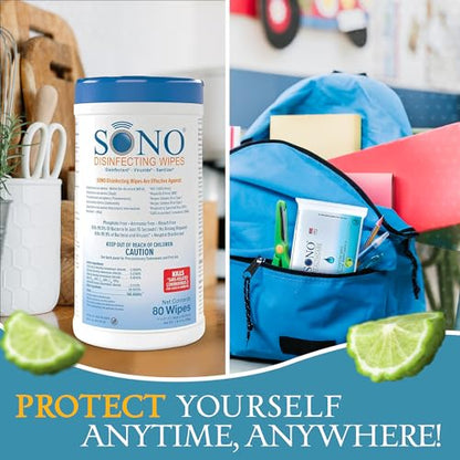 SONO Disinfecting Wipes - 160 Count (Pack of 2) + Sanitizer, Alcohol-Free, No Bleach, Medical-Grade, Multi-Surface Cleaning for Home, School, Office - size: 160 Count (Pack of 2)