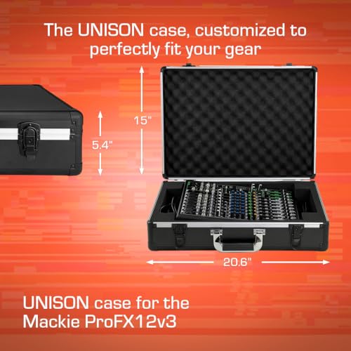 ANALOG CASES Mackie ProFX12v3 Case - Ultra-Lightweight UNISON Hard Case | Ultra-Lightweight and Durable Aluminum Case, Die-Cut Foam Padded Interior With Cable Storage Space, Comfortable Padded Handle