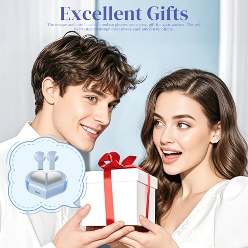 Heart Wireless Earbuds for Girls Kids, Cute Small Mini Tiny Invisible Earbuds Wireless Bluetooth for Small Ears Canals Women Rose Gold Kawai Blue Tooth Ear Buds for iPhone Android - color: Blue