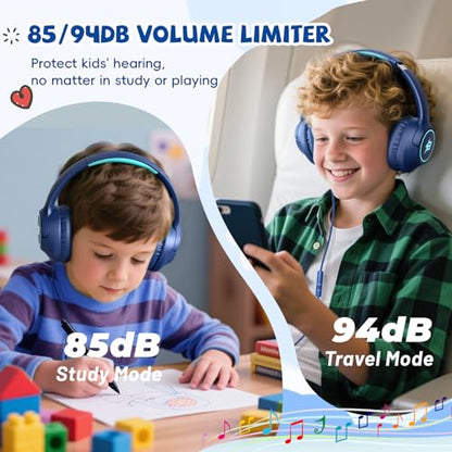 Kids Headphones Wired for School, 3.5mm Safe Volume Limited with Mic, Navy - color: Navy Blue