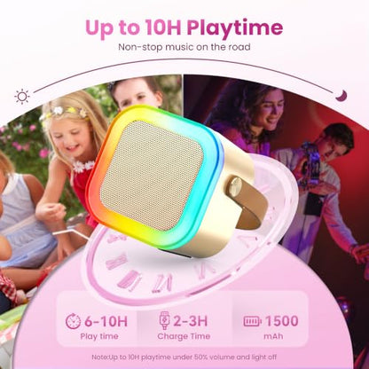 Mini Karaoke Machine, Portable Bluetooth Speaker & 2 Wireless Microphones | Karaoke Player Karaoke Microphone For Family Home Party Outdoor With HI-FI Sound | 5 Magic Sound | PA System | USB | TF | AUX - color: Gold