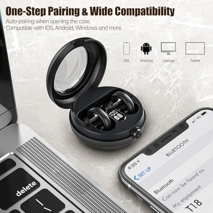 Open Ear Headphones, Bluetooth 5.4 Clip On Headphones, 40H Playtime Wireless Stereo Earbuds with LED Digital Display, Lightweight Stylish Open Earphones for Daily Use, Commuting and Travel Relax
