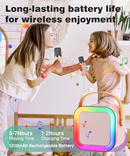 Mini Kids Karaoke Machine Ages 3-12, Wireless Mics Bluetooth Speaker, Pink | LED Party Lights, Voice Changer, Duets, BT 5.3, Rechargeable Portable, Birthday Christmas Toys & Gifts for Boys & Girls - color: Pink - 1 Mic