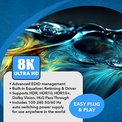 OREI 2x2 HDMI Matrix Switch – 8K HDMI 2.1, EDID, IR, VRR, FVA, ALLM, HDR10+ | 2x2 HDMI Matrix with Optical & 3.5mm Audio Out, 40Gbps, 8K60, 4K120, Dolby Vision, HDR10+, VRR, ALLM