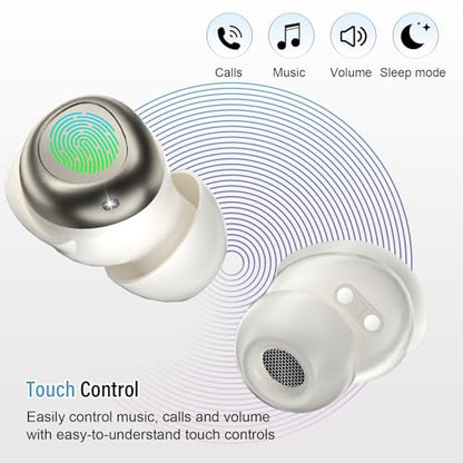 Sleep Earbuds Bluetooth 5.4 in Ear Light-Weight Headphones, Mini Sleep Headphones Small Design for Side Sleepers, 47H Playtime with Charging Case, Clear Calls Earphones, IvoryWhite - color: IvoryWhite