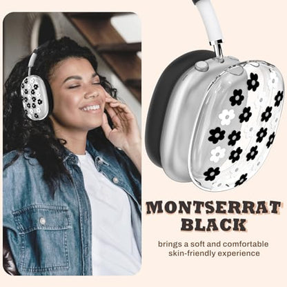 for Apple AirPods Max,Clear Flower Soft TPU Case for Women Girly,Black | Ear Pad Case Cover/Ear Cups Cover/Headband Cover for AirPods Max Headphones (2024/2020)Transparent AirPod Max (USB-C) - color: Black Flower