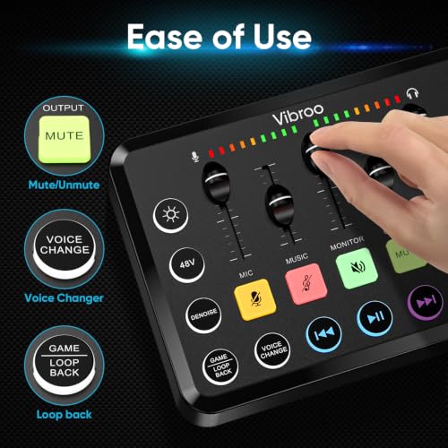 Wegrower W-11BK Rechargeable Audio Mixer with Tripod | 48V Phantom Power, Dual Mic Inputs, RGB Lighting, 1-Click Noise Cancel, Voice Changer