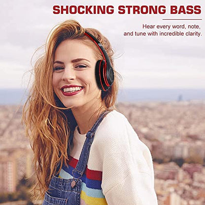 6S Bluetooth Headphones Over-Ear, Hi-Fi Stereo Foldable Wireless Stereo Headsets Earbuds with Built-in Mic, Volume Control, FM for iPhone/Samsung/iPad/PC (Black & Red) - color: Black & Red