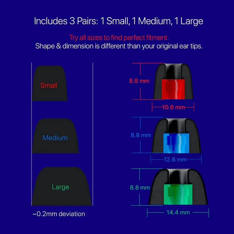 AirFoams Pro Memory Foam Lifetime Replacement Universal Ear Tips for Sony WF-1000XM6,5,4,3, Beats Fit Pro, Galaxy Buds2 Pro, Jabra & More - Anti Slip, All Day Comfort, Noise Cancelling (3 Pairs-S/M/L)