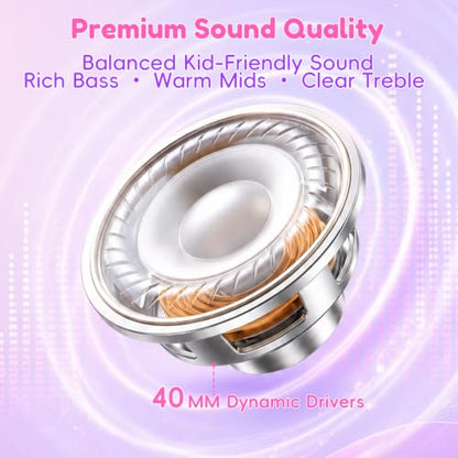 Candy Bila Wired Kids Headphones for School, Over-Ear for Boys Girls | Volume Limiter 85/94dB, HD Stereo Sound, Microphone and Wired Control,Foldable Design, Deep Purple and Pink - color: Deep Purple and Pink