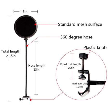 professional microphone windproof and spray proof cover, 6-inch double-layer windproof screen with flexible 360 ° gooseneck clip stabilizing arm, suitable for Blue Yeti and any other microphone (1)