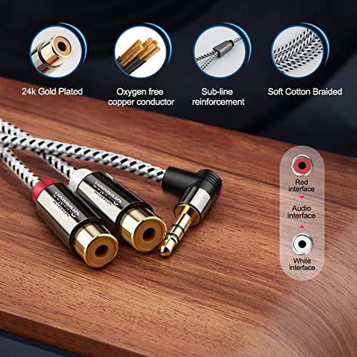 CableCreation 3.5mm to 2RCA Cable 3FT, 3.5mm Mini-Jack to RCA Audio Y Cable | Angle Male to Female Gold Plated Compatible with iPhone, iPod, MP3, Tablets, HiFi Stereo System, Speaker, 0.9m - size: 3FT, style: Angle 3.5mm Male to 2RCA Female