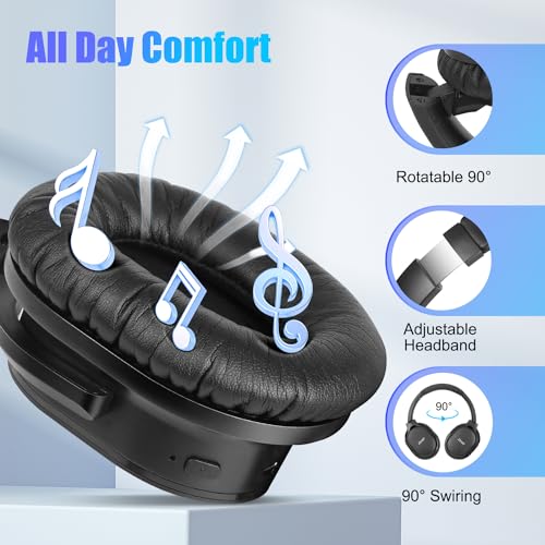 ZIHNIC Bluetooth 5.3 Noise Cancelling Headphones, Over-Ear Wireless Headset with 60H Playtime,Low Latency Game Mode, Lightweight, Deep Bass Hi-Fi Sound for Travel, Home, Office - Black