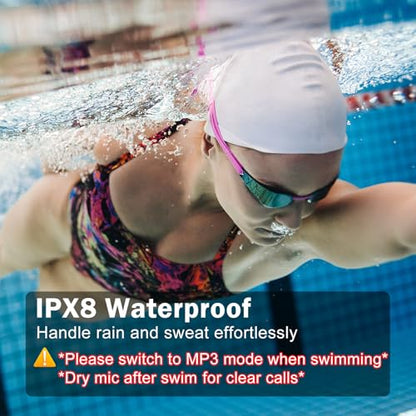 Swimming Headphones-Bone Conduction Headphones, IP68 Waterproof Open Earphones, LiteSurge Bluetooth 5.4 Underwater Sport Earbuds with 32 GB MP3 Memory for Swimming, Marathon-Hot Red
