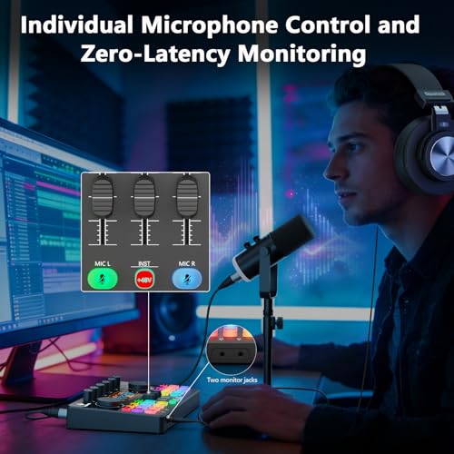 M100 2‑Person Podcast Equipment Bundle,XLR/USB Dynamic Mics & Audio Mixer - color: Two dynamic mics bundle