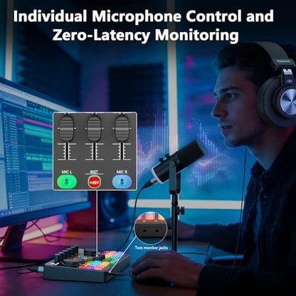 M100 2‑Person Podcast Equipment Bundle,XLR/USB Dynamic Mics & Audio Mixer - color: Two dynamic mics bundle