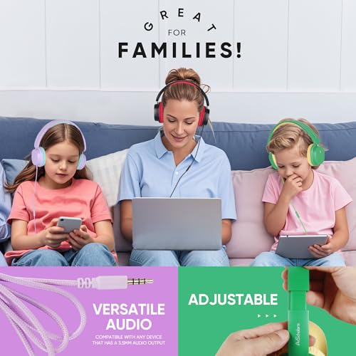 Kids Headphones Bulk 5 Pack for School, HD Mic Stereo Sound Over-Ear Headphones for Classroom, Comfortable Fit, Foldable, 3.5mm Jack Wired Headphones for Kids ipad Tablets Computer Travel | Stereo sound, Comfortable over-ear fit, 3.5 mm jack, Ideal for cl