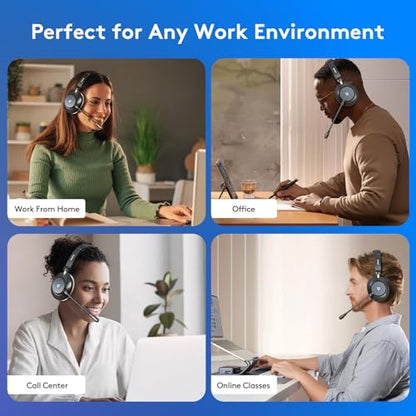 Wireless Headset With Microphone, Bluetooth 5.3 Headset With 45H Battery | Bluetooth 5.3, 45H Talk Time, Mute Button, Charging Base, Protein Leather Cushions for Work Calls and Online Meetings