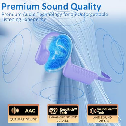 Swimming Headphones Underwater, IP68 Waterproof Bone Conduction Headphones, Bluetooth 6.0 Open Ear Swim Earbuds with 32GB Built-in MP3,Adjustable Headband for Swim Cap/Hat,Dual Device Pairing (Purple