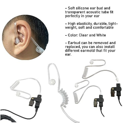 MaximalPower Clear Coil Tube Earbud Headset earpice with PTT Mic for HYTERA HYT Radio with Kevlar Reinforced Cable 2-Pin with Screw
