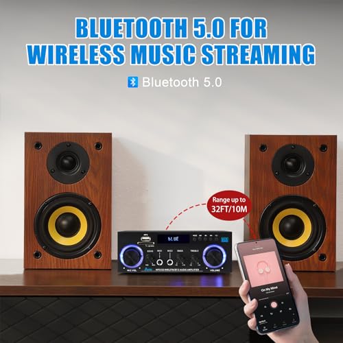 AK50 Bluetooth 5.0 Audio Amplifier 400W 2 Channel Stereo Receiver | with FM, Echo, AUX, USB, SD, MIC Inputs,for Passive Speakers and Active subwoofer - color: black-AK50