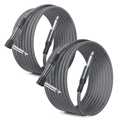 Elebase 1/4 inch TS Guitar Cable 15FT 2Pack,Right Angle Instrument Cord | Quarter inch 6.35mm Audio Cable,90 Degree Mono 6.3mm Male Jack Audio Line for Electric Guitar,Bass,Keyboard,Amplifiers,AMP - size: 15ft/4.5m, style: Angled-Grey