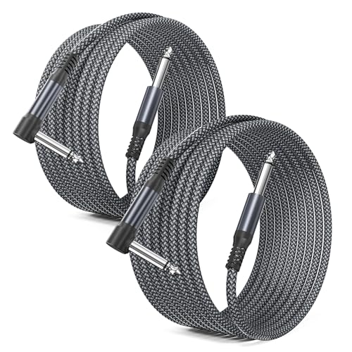 Elebase 1/4 inch TS Guitar 10FT 2Pack,Right Angle Instrument Cord | Quarter inch 6.35mm Audio Cable,90 Degree Mono 6.3mm Male Jack Audio Line for Electric Guitar,Bass,Keyboard,Amplifiers,AMP - size: 10ft/3m, style: Angled-Grey