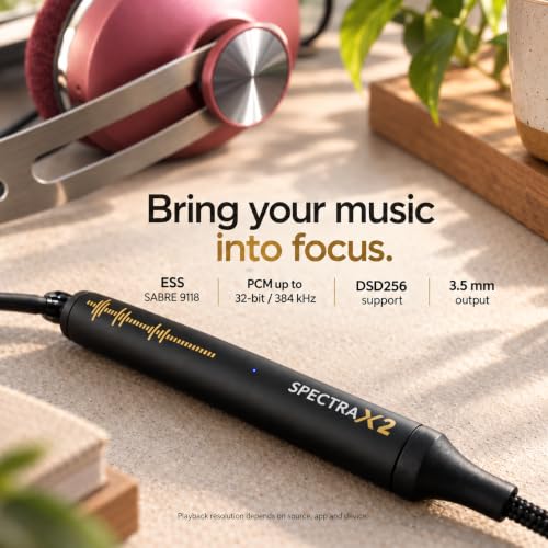 Maktar Spectra X2 Portable DAC Headphone Amplifier | Lightning to 3.5mm Adapter | Hi-Res 32bit/384kHz ESS Sabre | MFi Certified | Lossless Audio for iPhone iPad - color: Black, style: Lightning