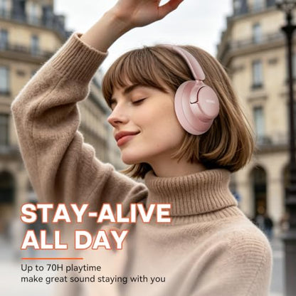 BERIBES Hybrid Active Noise Cancelling Headphones Wireless Over Ear 70Hours | Foldable Bluetooth 6.0,Transparent Modes,3.5MM Cable,Lightweight Built-in Mic,HiFi Stereo Deep Bass,Soft-Earpad,Fast Charging - color: Rose gold-1