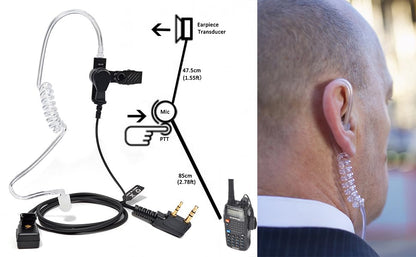 HYS Law Enforcement Ear piece for Radio with Mic, Surveillance Covert Acoustic Tube Headset with Mic for 2 Pin Kenwood Baofeng Two Way Radio