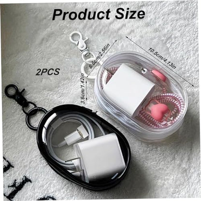 2 Pcs Cable Storage Case Headphone Case Zipper Closure Visible Earphone Case for USB Flash Drive,Keys, Mini Lipstick, Earbuds (Black, White) Headphone Case
