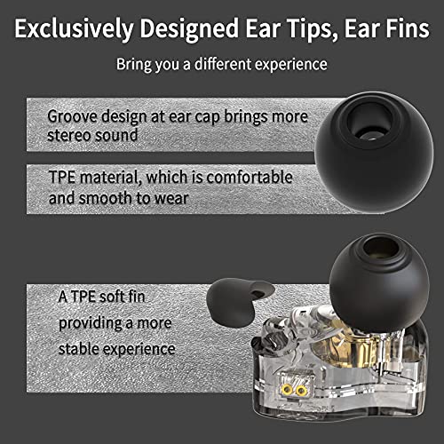 CCZ Yinyoo 멜로디 인이어 이어폰, 마이크 이어 모니터가 없는 헤드폰 유선 이어버드, IEM HiFi 베이스, 1DD 1BA, 이어 핀, 음악가, 가수, 스테이지용 4N OFC 케이블 (마이크 없음, 투명 블랙) - color: 투명., size: 마이크 없음, style: 마이크 없음