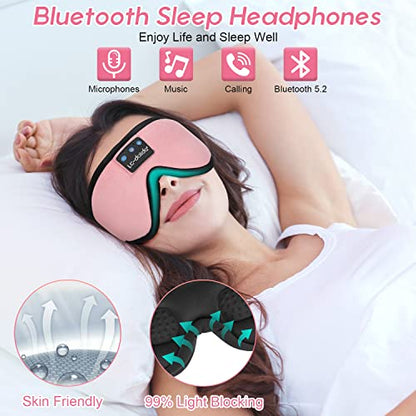 LC-dolida Sleep Headphones, Sleep Mask Bluetooth Wireless Music Eye Mask, Sleeping Headphones for Side Sleepers Sleep Mask with Bluetooth Headphones Ultra-Thin Stereo Speakers Perfect for Sleeping - color: Pink 3d