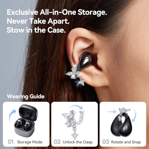 Linklike Air Open Ear Clip-on Earbuds｜Zero-Gravity Wearable Tech｜Butterfly - color: Space Gray