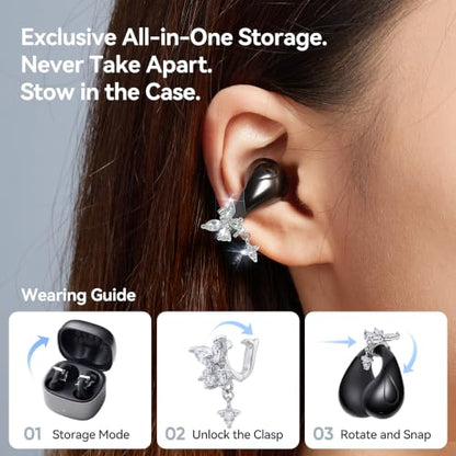 Linklike Air Open Ear Clip-on Earbuds｜Zero-Gravity Wearable Tech｜Butterfly - color: Space Gray