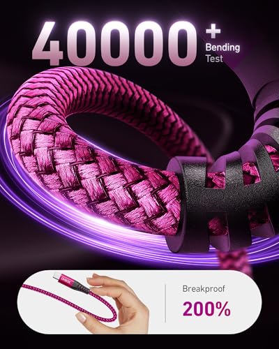 USB to USB C 케이블 60W 고속 충전 [2팩 1.8m(6피트), USB A to USB C 케이블 | CarPlay, 내구성이 뛰어난 브레이드 USB 타입 C 아이폰 충전기 USBC 코드 아이폰 17/16/15/프로 맥스, 삼성 갤럭시 S23 및 기타 - 로즈 - color: 로즈 레드, size: 6피트, style: USB A to USB C