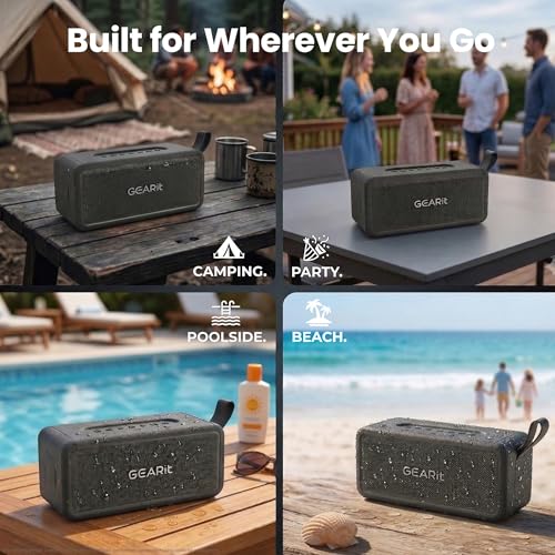 GEARit 40W Waterproof Portable Bluetooth Speaker, Loud Bass, AUX & TWS | IPX6 waterproof, deep bass, indoor/outdoor EQ; AUX, USB-C, USB-A, MicroSD playback; TWS pairs two for stereo - size: Inline - 40W