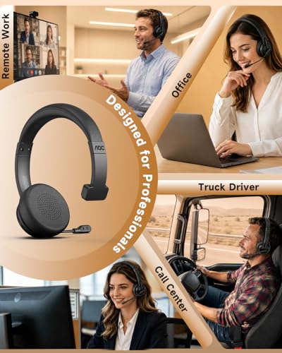 AOC Wireless Headset with Microphone for Work, AI ENC Noise Cancelling Bluetooth 6.0 Headset, 45H Playtime Mono Office Headset with 2.4G Dongle