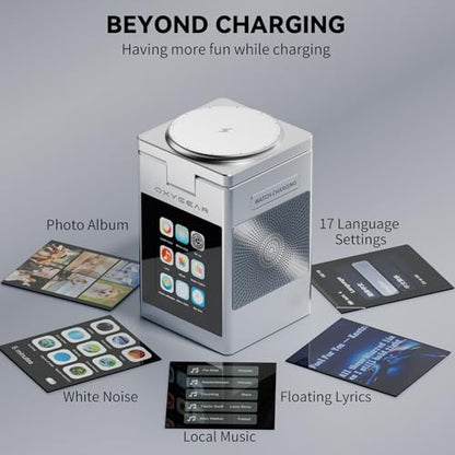 7-in-1 Magnetic Wireless Charging Station, Qi2 15W Fast Charging (Sliver) | Multifunctional Charger for Apple Multiple Devices, LCD Display with Bluetooth 5.3 Speaker, Alarm Clock (Adapter Included)